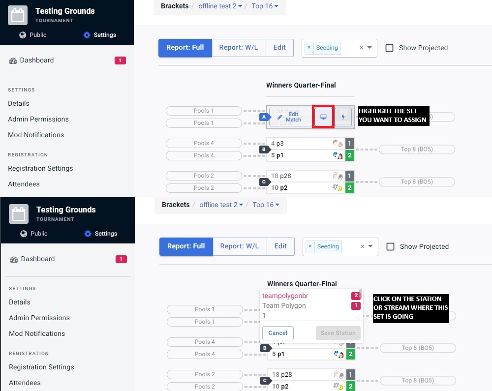 Example of a start.gg stations & streams page should look